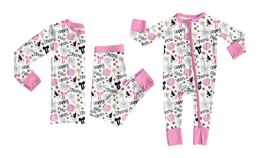 25.6.25 custom each style moq 5eta 4-6week Sibling Sisters happy new year baby girl long sleeve pants sets and rompers match family design
