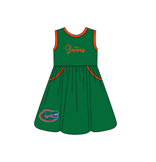 Custom moq 5 each style eta 6-8weeks baby girl clothes team green sleeveless dress-25.10.14