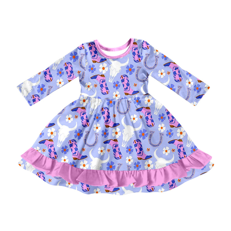 8.28 custom each style moq 5eta 4-6week Sibling Sister boots cow head purple baby girl sets and dress and rompers match family design