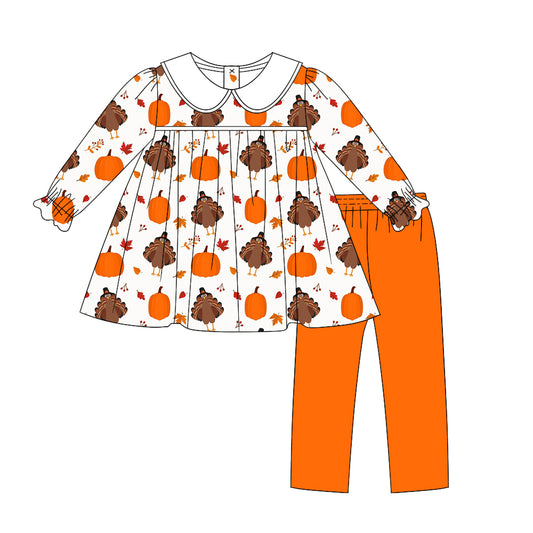 6.18 custom each style moq 5eta 4-6week Sibling Sister pumpkin orange baby girls sets and dress and briefs sets match family design