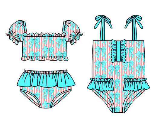 3.13 Custom moq 5 mix size Sibling Baby Girls Short-Sleeved  Top Two Pieces Swimsuits One Piece Swimsuits
