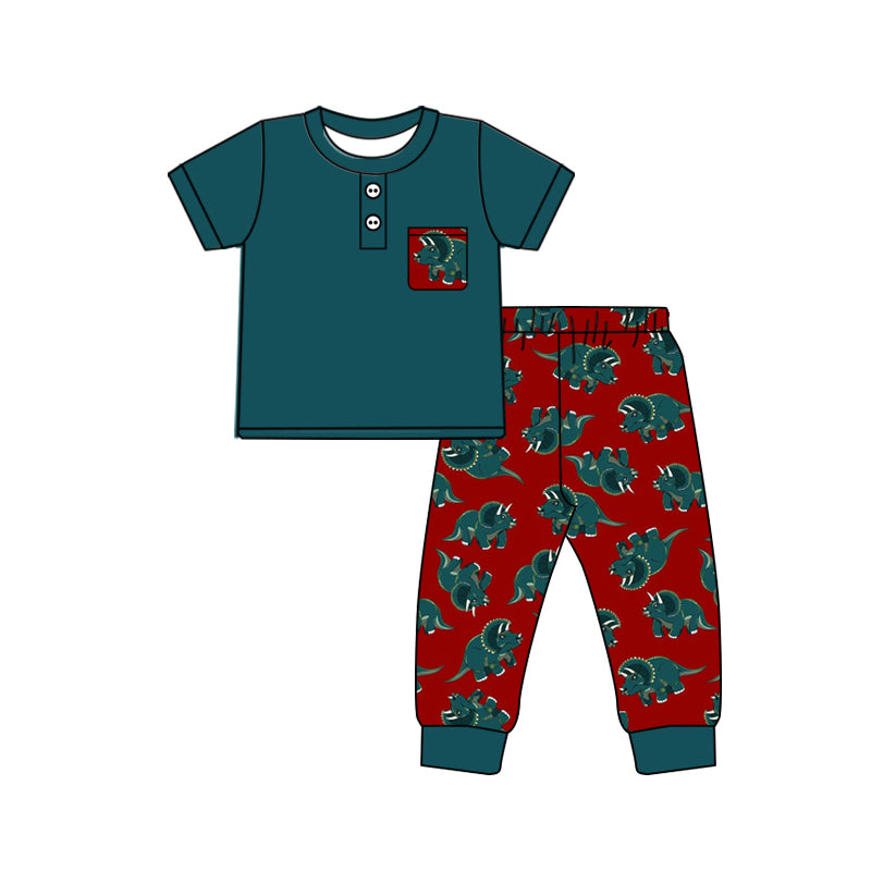 10.15 custom each style moq 5eta 4-6week Sibling Sister dinosaur red baby boys short sleeve sets and rompers match design