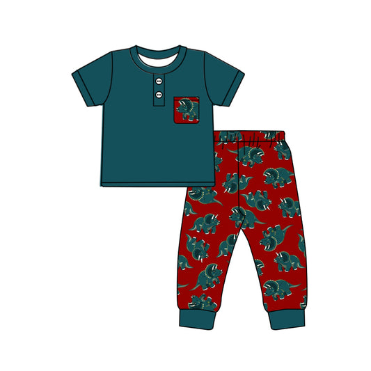 10.15 custom each style moq 5eta 4-6week Sibling Sister dinosaur red baby boys short sleeve sets and rompers match design