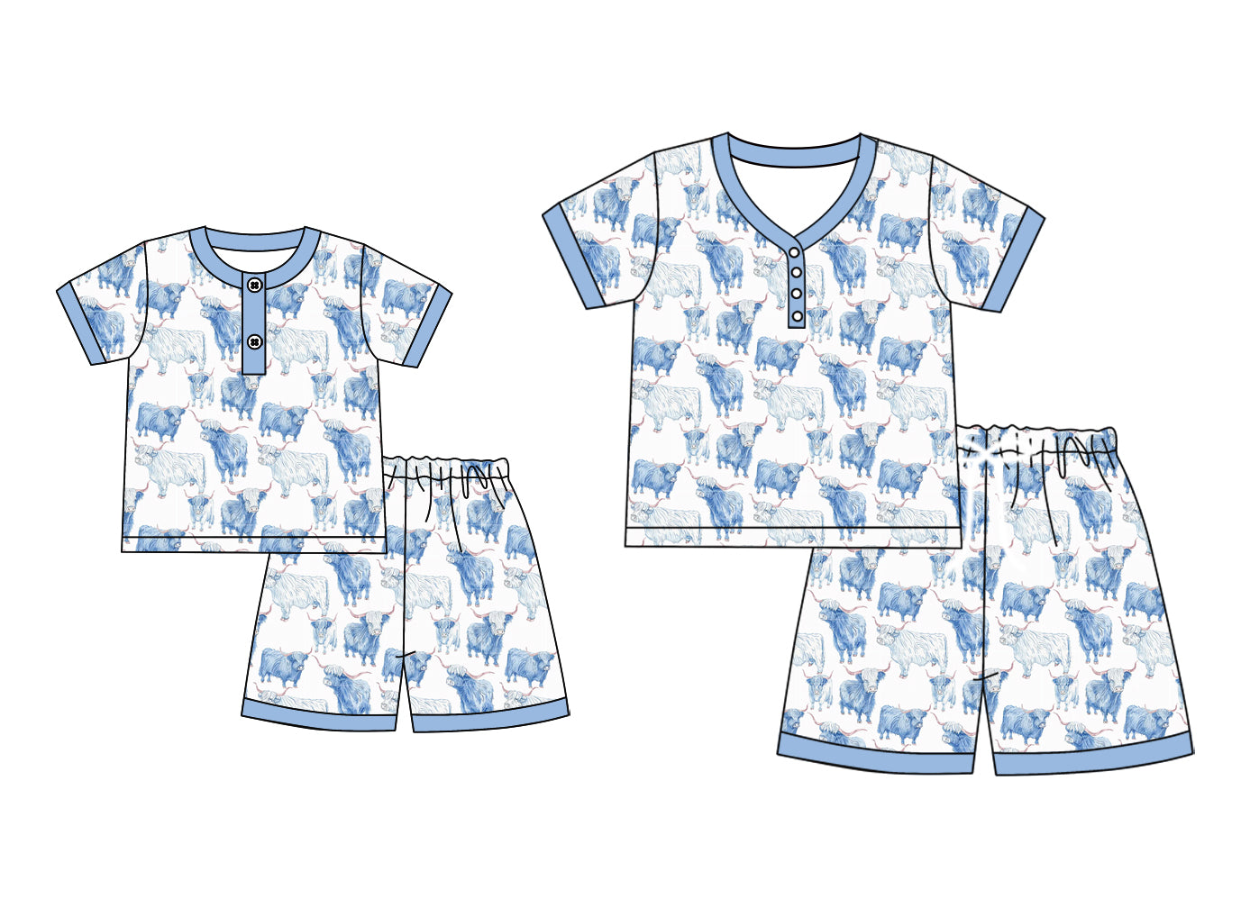 4.23 custom each style moq 5eta 4-6week Sibling Sister cow short sleeve shorts sets and adult sets match design