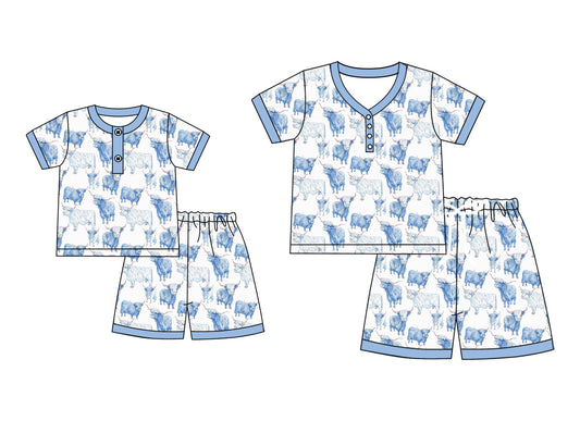 4.23 custom each style moq 5eta 4-6week Sibling Sister cow short sleeve shorts sets and adult sets match design