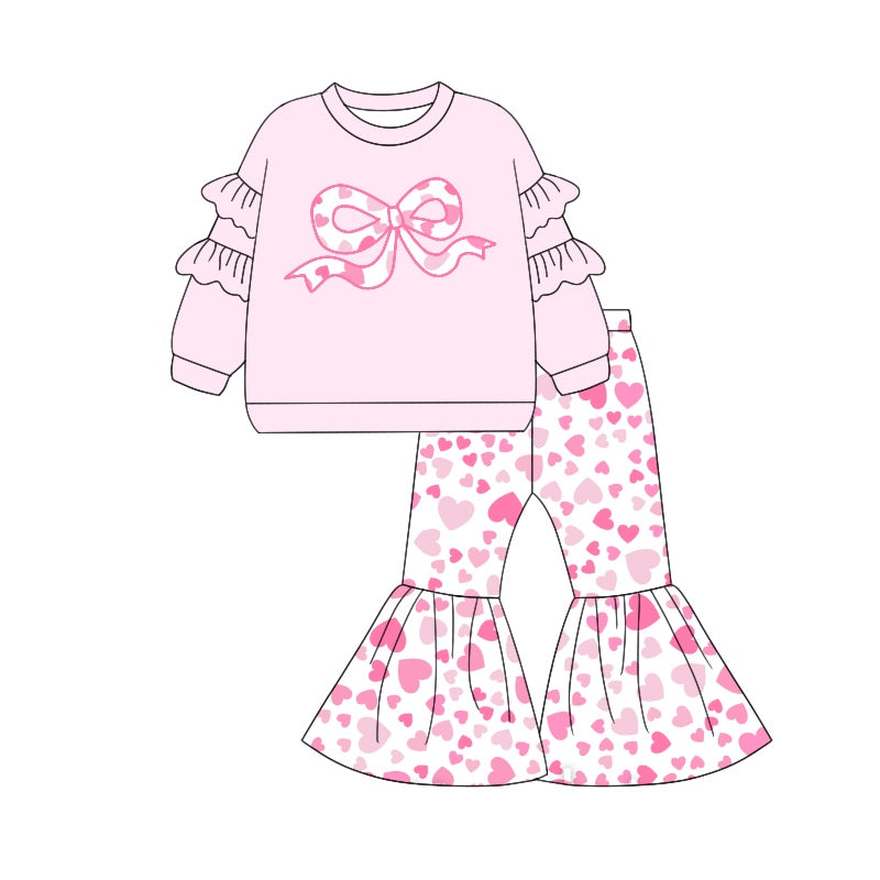 9.6 custom each style moq 5eta 4-6week baby girls clothes love pink long sleeve pants sets