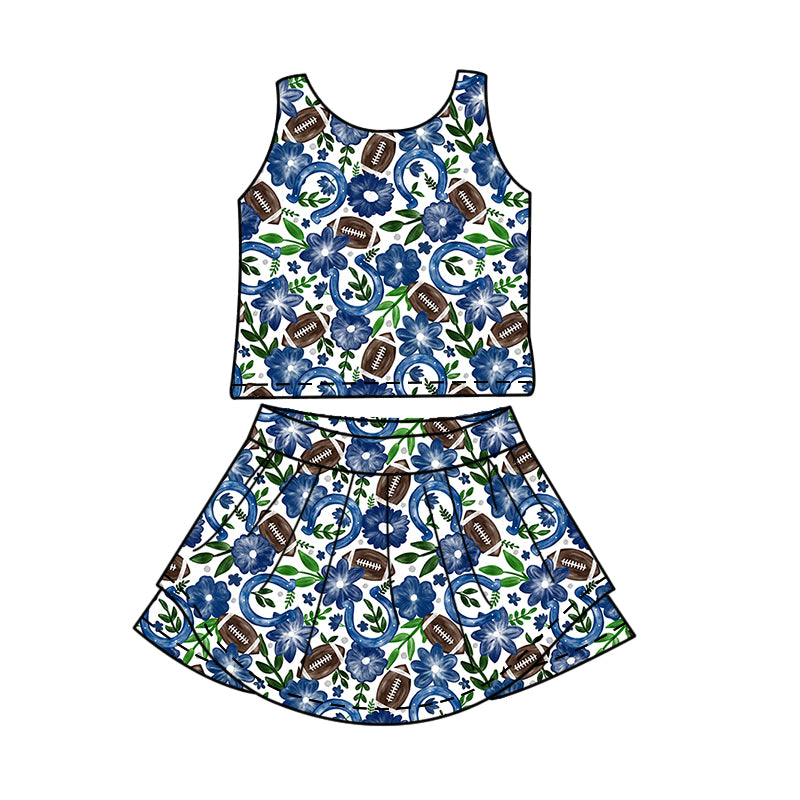 Custom moq 5 mix size milk silk summer teams Baby Girl Navy Blue Sleeveless Top And Shorts Set Sleeveless Skirt Set Yoga Dress Romper