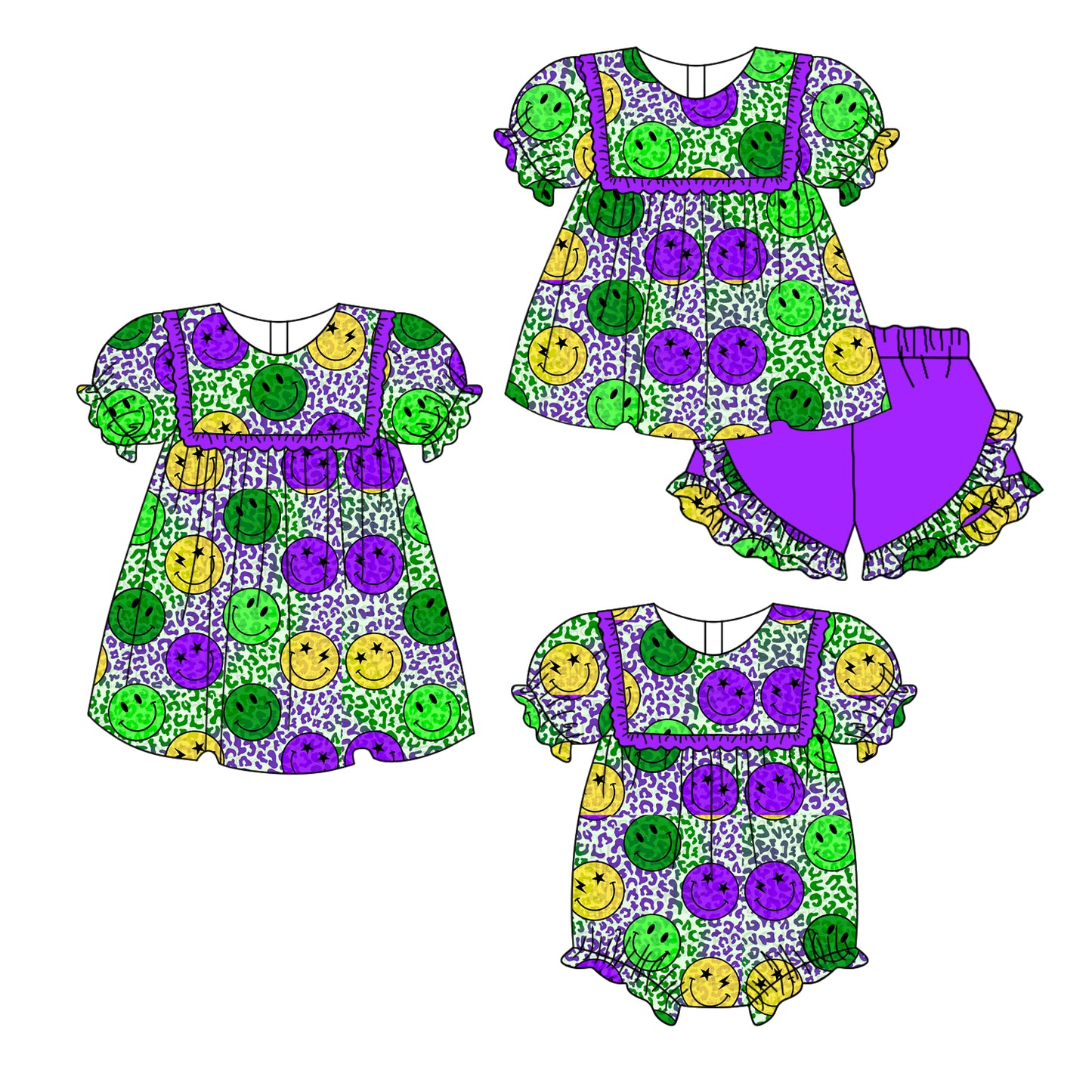 11.13 custom each style moq 5eta 4-6week Sibling Sister SMILEY baby girl short sleeve shorts sets and dress and rompers match family design