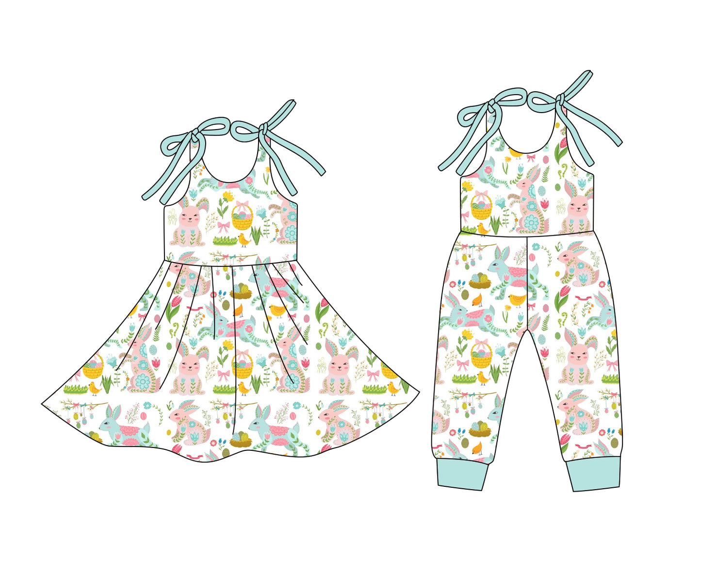 25.12.24 custom each style moq 5 eta 6-8week Sibling Sister bunny baby short sleeve romper and dress match design