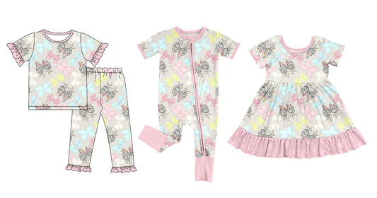 25.10.4 custom each style moq 8 eta 6-8week Sibling Sisters bunny bow baby girl short sleeve pants sets and dress and rompers match family design