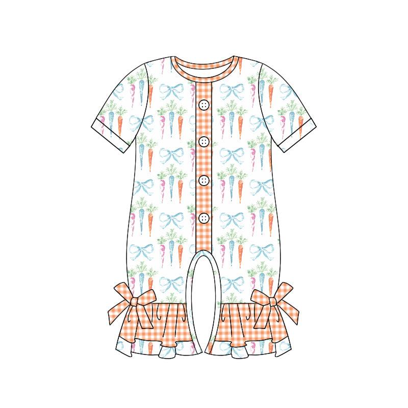 7.23 custom each style moq 5eta 4-6week Sibling Sister carrot bow baby girls short sleeve sets and dress and rompers match family design