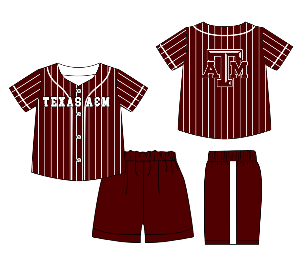 Custom moq 3 or 5 mix size milk silk summer teams baby boy clothes dark red short sleeve shorts sets-26.1.19