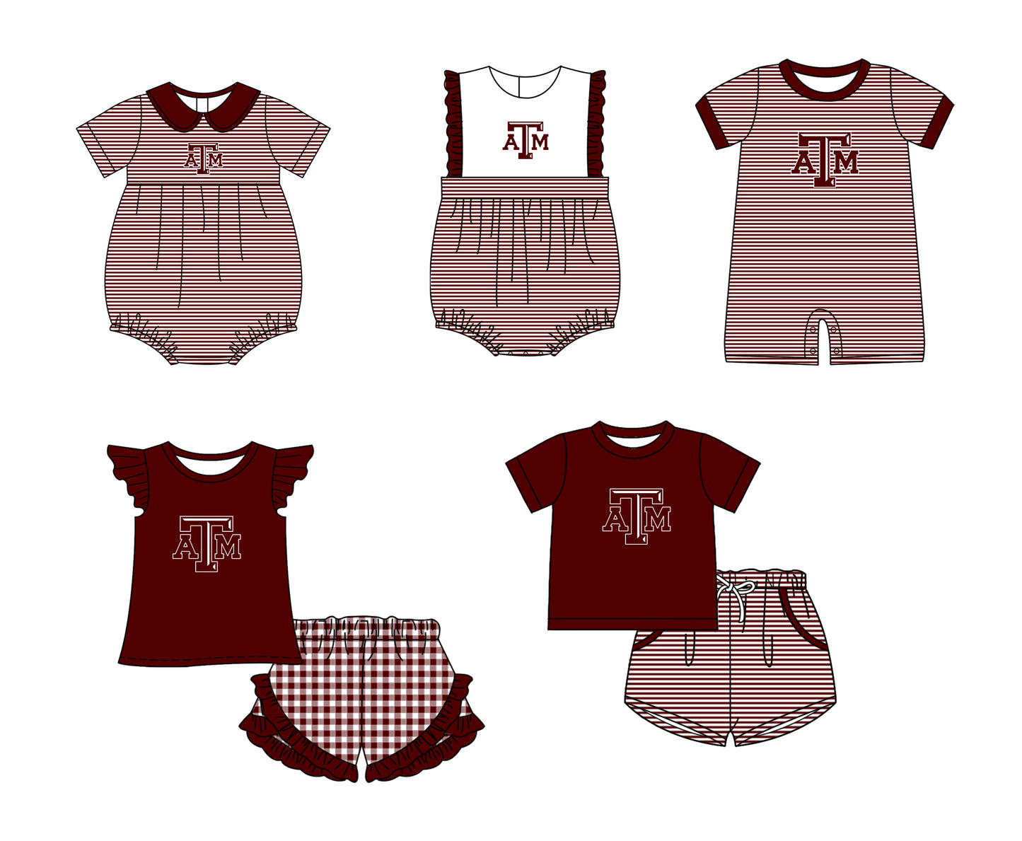 Custom moq 5 mix size milk silk summer teams Baby Boys And Girls Dark Red Short-Sleeved Shirt And Shorts Set Matching Striped Rompers Outfit Set