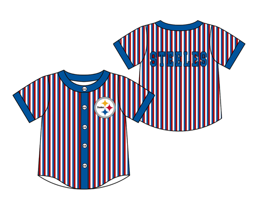 Custom moq 5 mix size milk silk summer teams Red Striped Navy Blue Short-Sleeved Button-Down Shirt for Baby Boy Summer Outfit