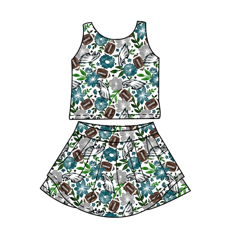 Custom moq 5 mix size milk silk summer teams Baby Girl Green Sleeveless Top And Shorts Set Sleeveless Skirt Set Yoga Dress Romper