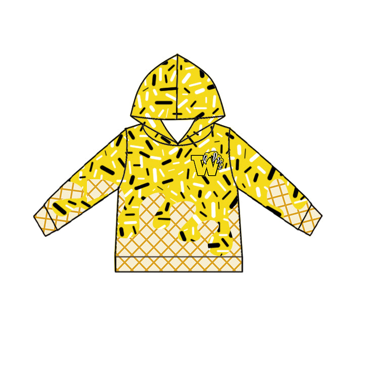 Custom moq 5 mix size milk silk baby girls clothes team yellow hooded long sleeve tops and skirt and dress and shorts 1 and shorts 2-25.7.5