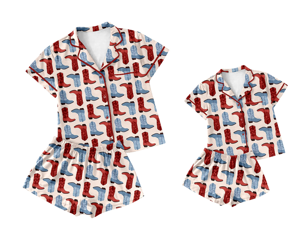 3.4 custom each style moq 5eta 4-6week Sibling Sister boots short sleeve shorts sets and adult sets match design