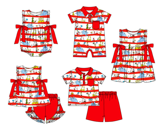 11.28 custom each style moq 5eta 4-6week Sibling Sister dr seuss baby girl short sleeve shorts sets and sets 2 and girls romper and boy romper and dress match design