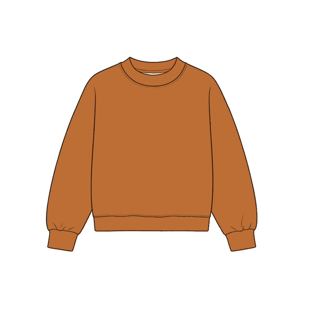 Custom moq 5 girls  Blank Cotton Caramel brown long-sleeve crew-neck sweatshirt