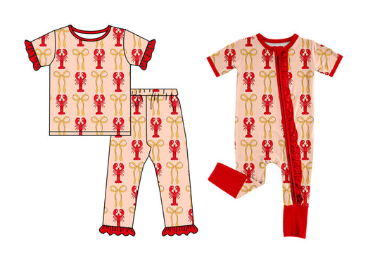 25.9.22 custom each style moq 8 eta 6-8week Sibling Sisters crayfish bow baby girl clothes short sleeve pants sets and romper match family design