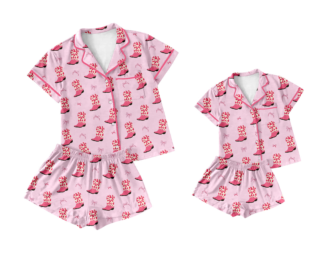 4.9 Custom moq 5 mix size Sibling Mom And Me Pink Short-Sleeved Top And Shorts Pajama Set Summer Sleepwear