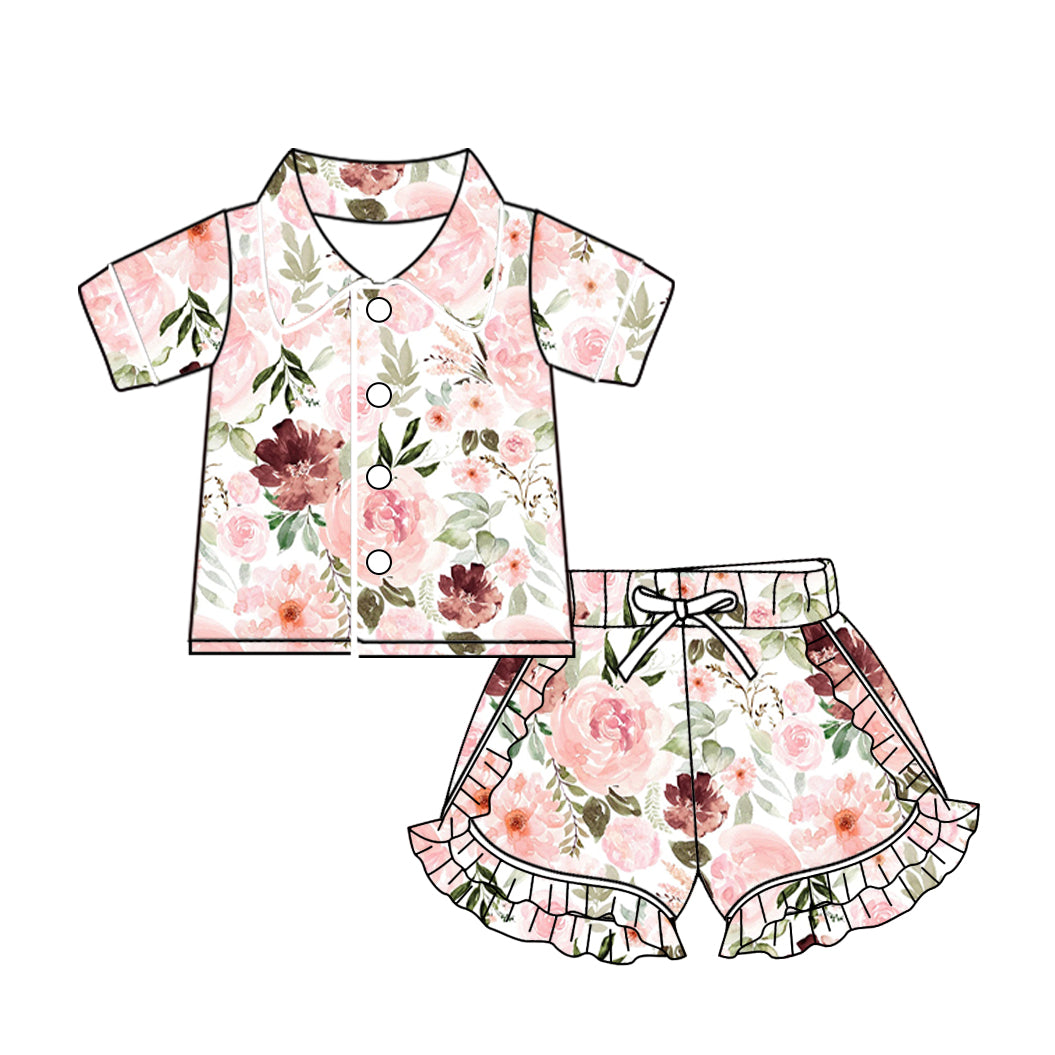 10.24 custom each style moq 5eta 4-6week baby kids clothes floral short sleeve shorts pajamas sets