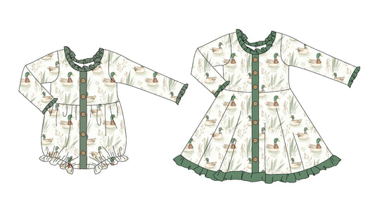 25.5.17 custom each style moq 5eta 4-6week Sibling Sisters duck baby girl long sleeve dress and rompers match family design