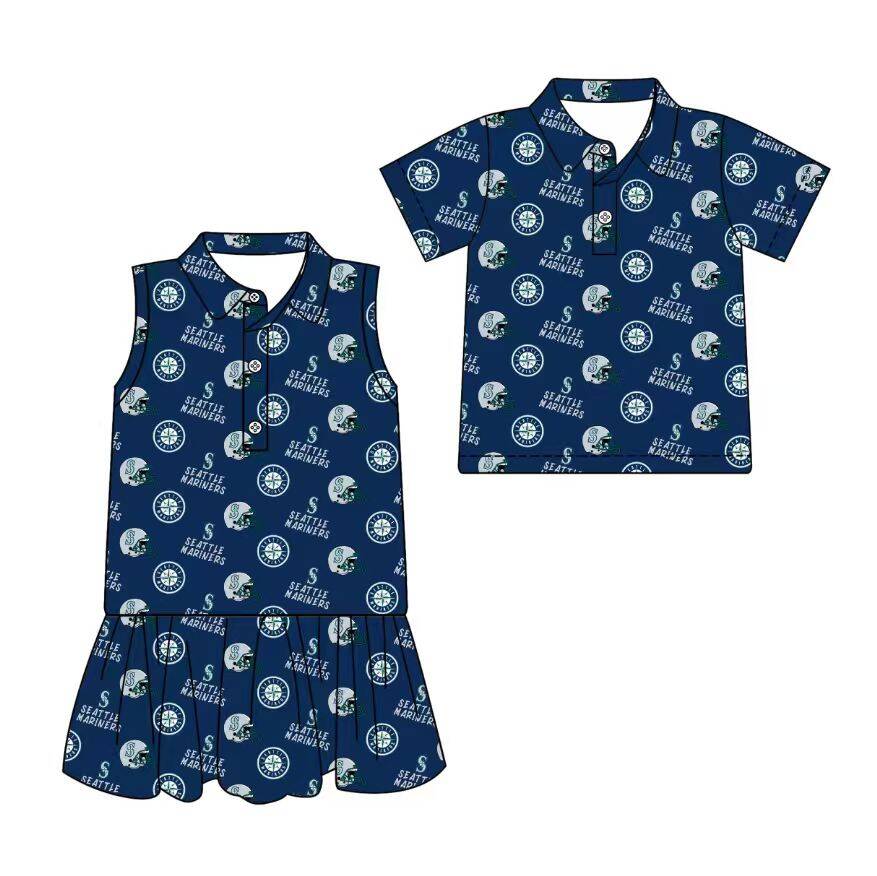 Custom moq 5 mix size milk silk summer teams Blue Sleeveless Dress for Baby Girl Short-Sleeved Polo Shirt for Boy