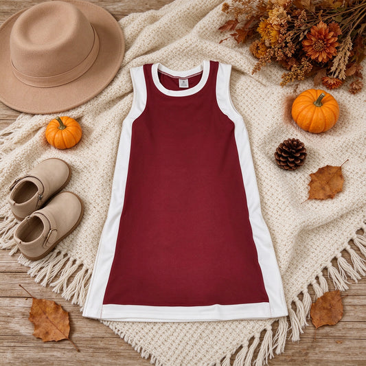 NEW RTS NO MOQ yoga fabric cotton GSD4257 Yoga Baby Girls Sleeveless White Maroon Yoga Active Knee Length Dresses