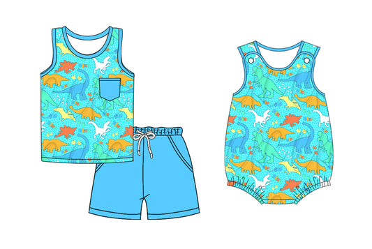 4.19 custom each style moq 5eta 4-6week Sibling Sisters dinosaur baby girl short sleeve shorts sets and rompers match family design