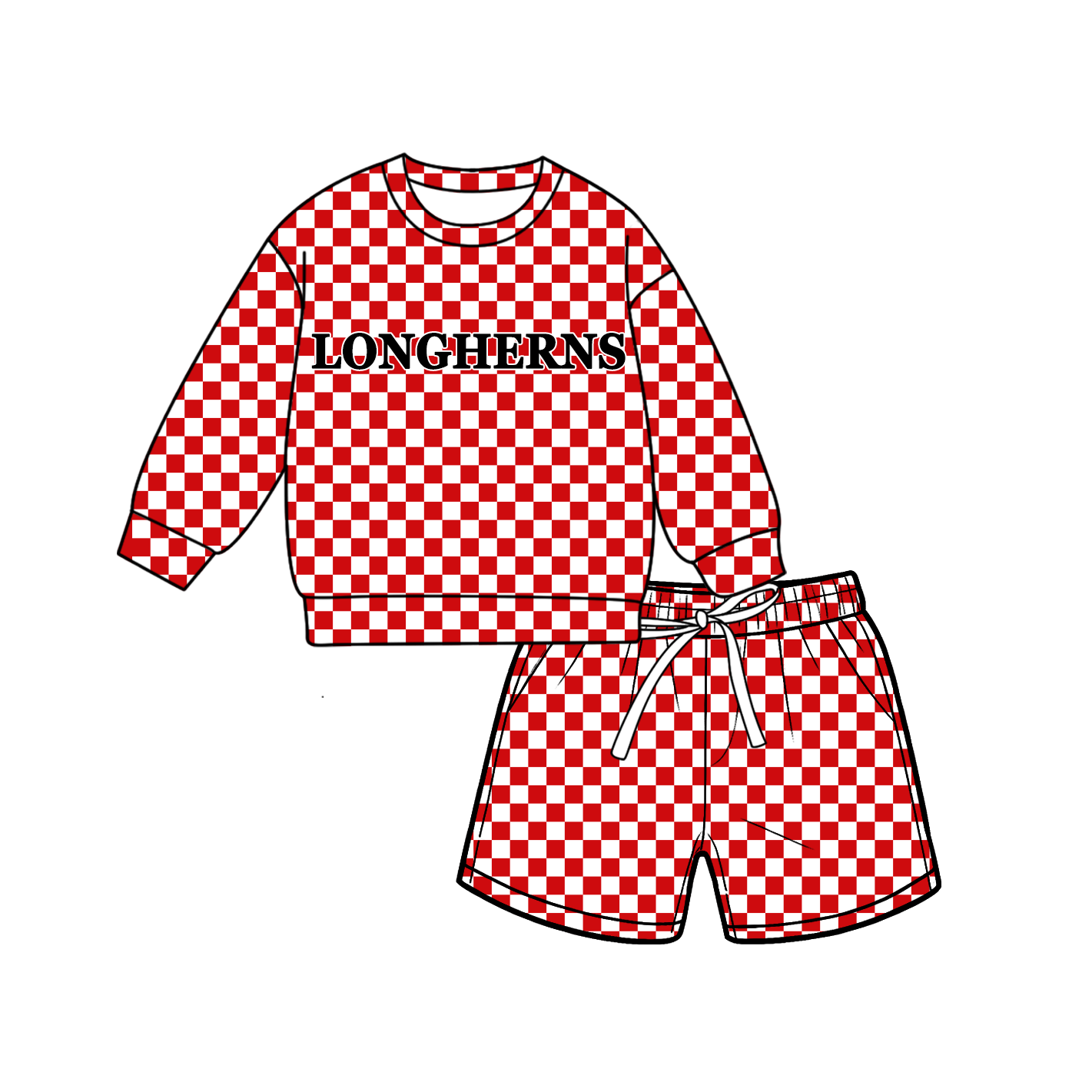 custom moq 5 mix size MSD070703 Baby Kids Checked Long Sleeve Top Drawstring Shorts Clothes Set
