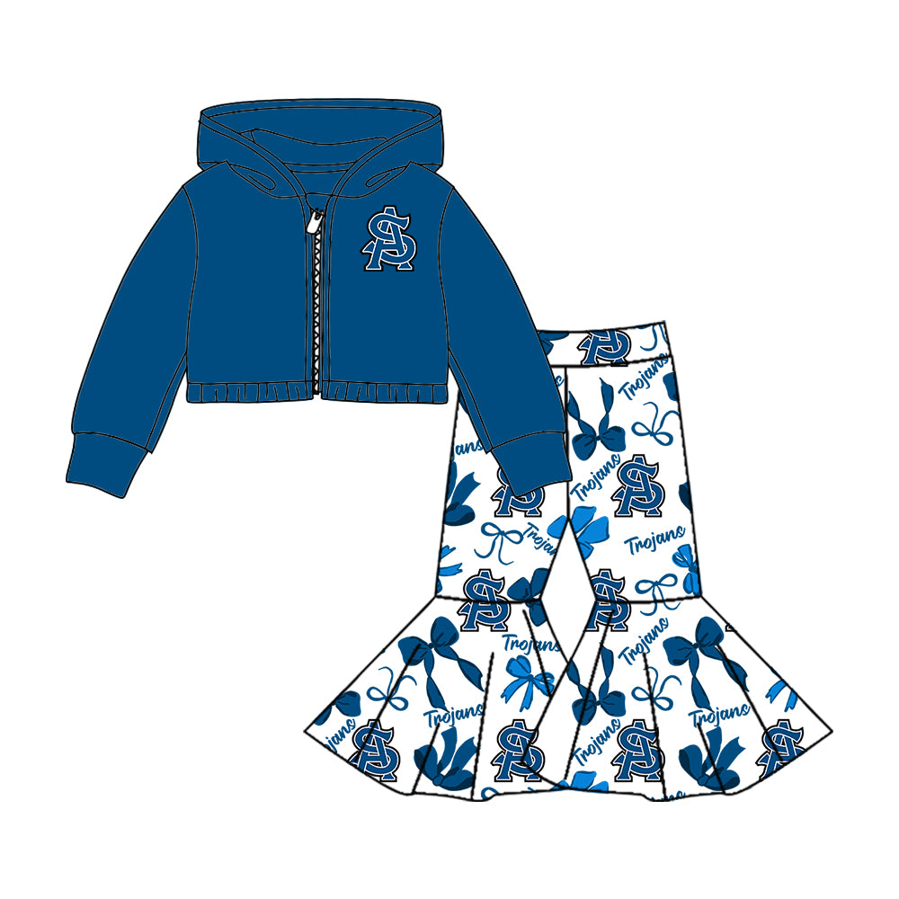 Custom moq 5 mix size milk silk summer teams baby girls clothes bow blue hooded long sleeve pants sets and skirts sets and dress and jumpsuit and top-25.7.29