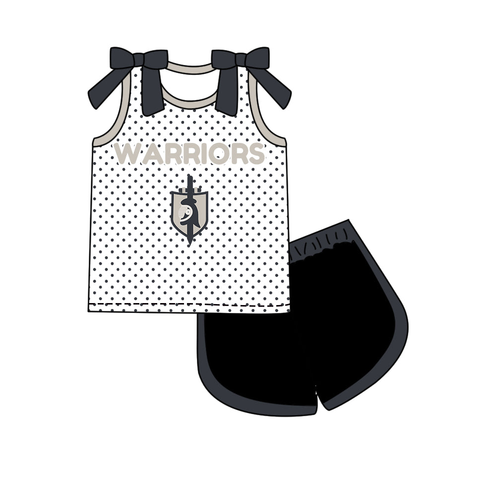 Custom moq 5 mix size milk silk summer teams Girls Black Polka Dot Top Shorts Set Top Skirt Short Set Zipper Pullover Pants Set