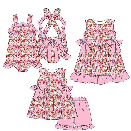 25.12.29 custom each style moq 5 eta 6-8week Sibling Sister baby short sleeve shorts sets and romper and dress match design