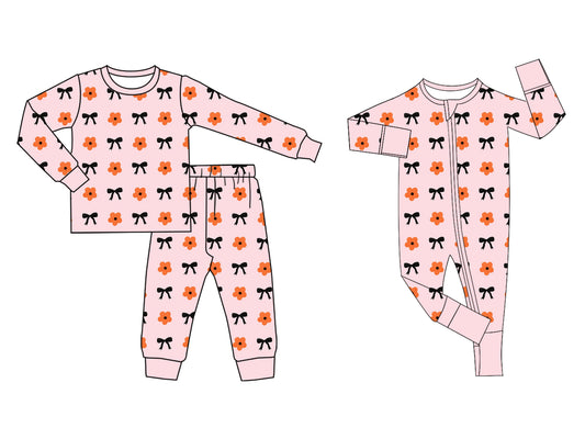 25.7.28 custom each style moq 5eta 4-6week Sibling Sister bow floral baby girl long sleeve pants sets and rompers match family design
