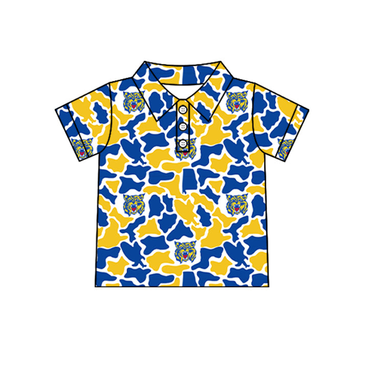 Custom moq 5 mix size summer teams Baby Boys Summer Short Sleeve Camouflage Button Down Polo Shirt