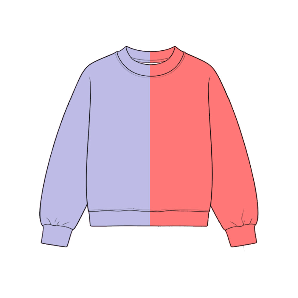 Custom moq 5 girls  Blank Cotton Lilac + Coral Red Fabric Sweatshirt