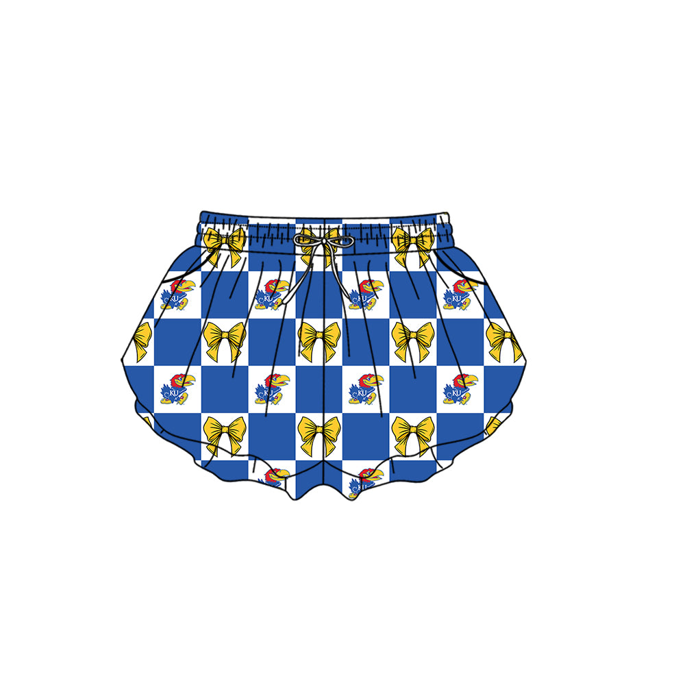 Custom moq 5 mix size milk silk summer teams Blue Checked Bows Baby Girl Sleeveless Top Skirt Short Set Dress And Shorts Yoga Outfit Boy's Top Shorts Set Romper