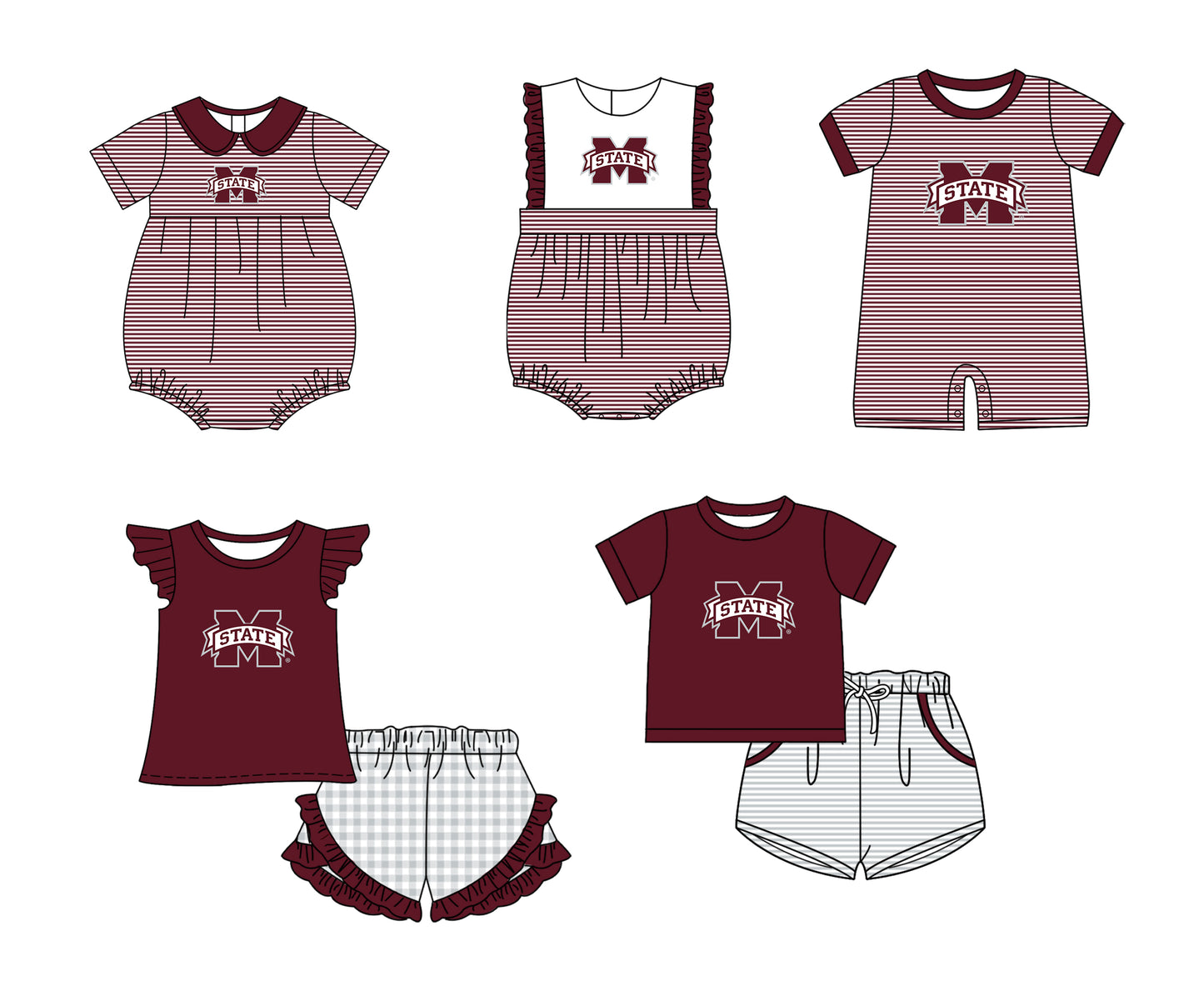 Custom moq 5 mix size milk silk summer teams Baby Boys And Girls Red Short-Sleeved Shirt And Shorts Set Matching Striped Rompers Outfit Set