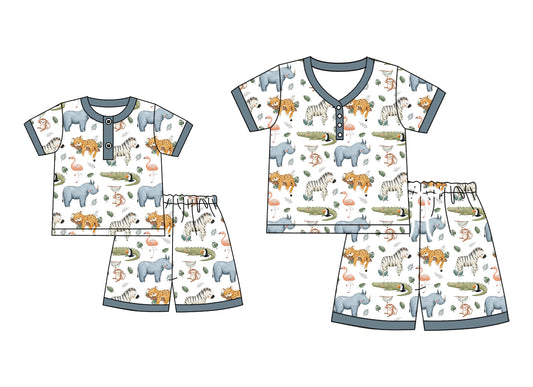 4.24 custom each style moq 5eta 4-6week Sibling Sister animal short sleeve shorts sets and adult sets match design