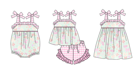 3.20 Custom moq 5 mix size Sibling Baby Girl's Bows Strap Top And Short Set Matching Romper Dress for Summer