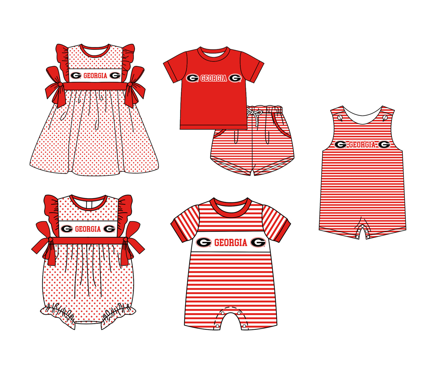 Custom moq 5 mix size milk silk summer teams Boys Short Sleeve Red Top Striped Shorts Set With Matching Romper Girls Flutter Sleeve Polka Dot Dress Romper