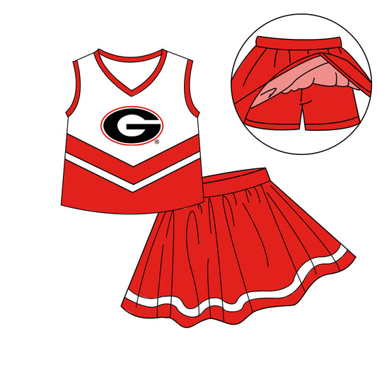 Custom moq 5 each style eta 6-7weeks baby girl clothes team red sleeveless skirts sets-25.8.27