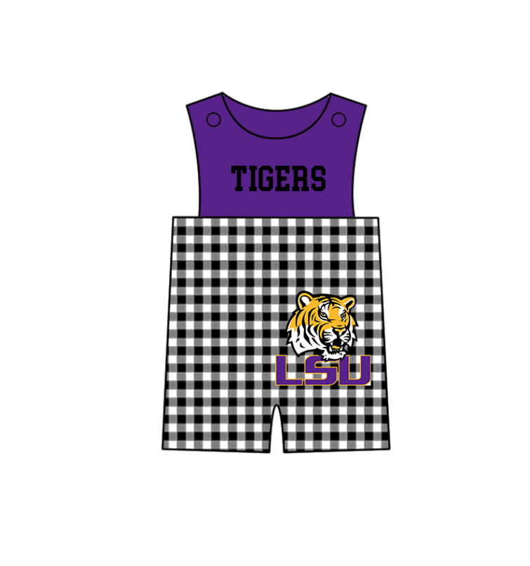 Custom moq 5 mix size milk silk summer teams baby girl boys clothes Purple Black and white checkered short sleeve shorts sets 3 and dress and rompers 2 series
