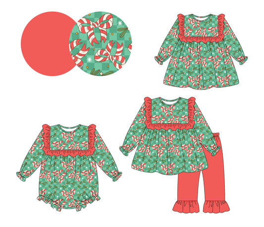 25.8.2 custom each style moq 5eta 4-6week Sibling Sisters Christmas baby girl long sleeve pants sets and dress and rompers match family design