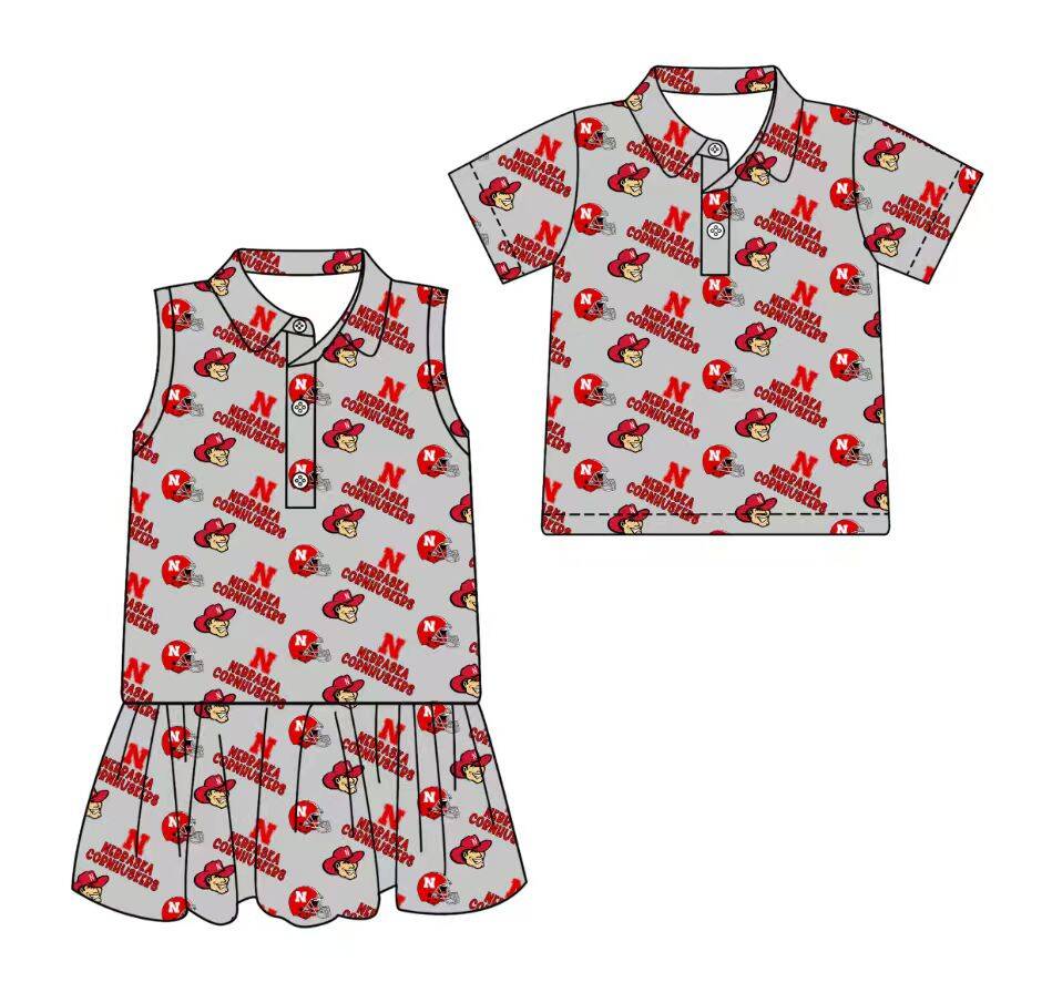 Custom moq 5 mix size milk silk summer teams Grey Sleeveless Dress for Baby Girl Short-Sleeved Polo Shirt for Boy