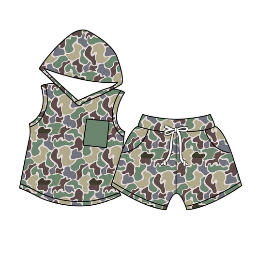10.28 custom each style moq 5eta 4-6week baby kids clothes camouflage hooded short sleeve shorts pajamas sets