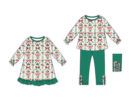 25.6.10 custom each style moq 5eta 4-6week Sibling Sisters Christmas bow baby girl long sleeve pants sets and dress match family design