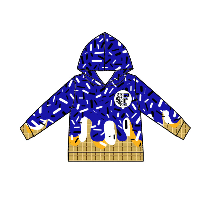 Custom moq 5 mix size milk silk baby girls clothes team bow blue hooded long sleeve tops and shorts-25.7.18