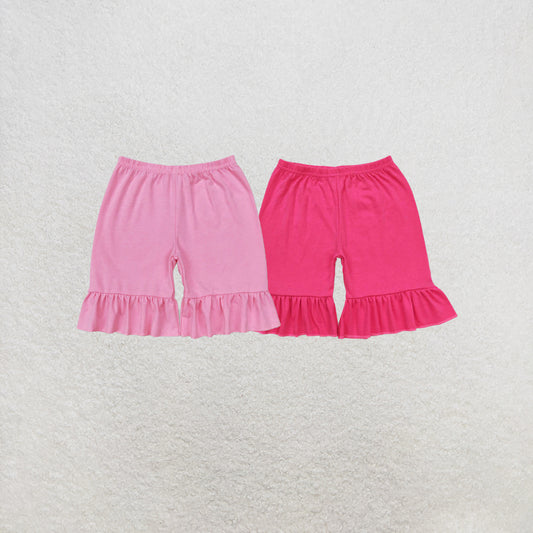 RTS NO MOQ Sibling Baby Girls Summer Pink Ruffles Shorts Bottoms